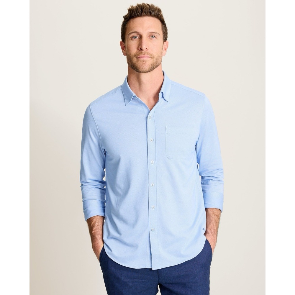 Tommy Bahama Shirt Mens Large Blue IslandZone San Lucio Stretch Button Up Knit